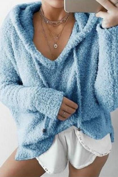 Casual Solid Patchwork Draw String Hooded Collar Sweats(7 Colors)