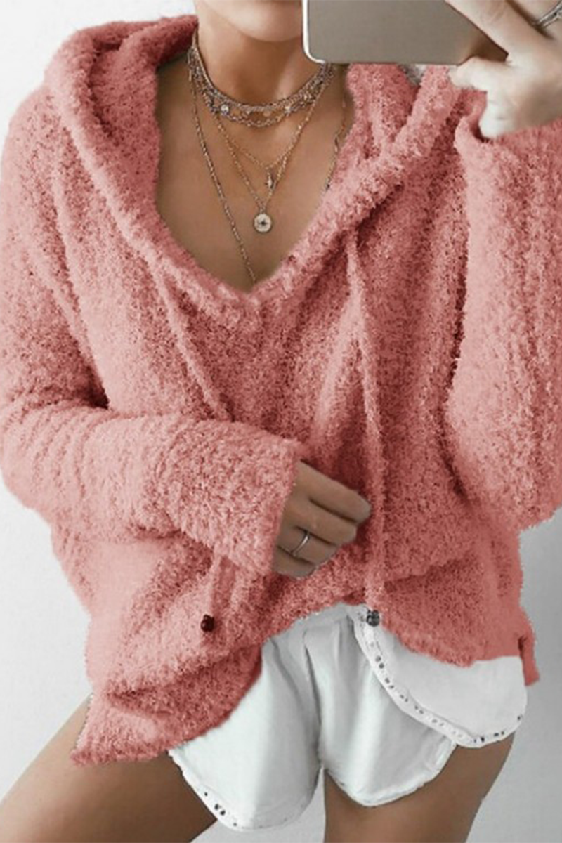 Casual Solid Patchwork Draw String Hooded Collar Sweats(7 Colors)