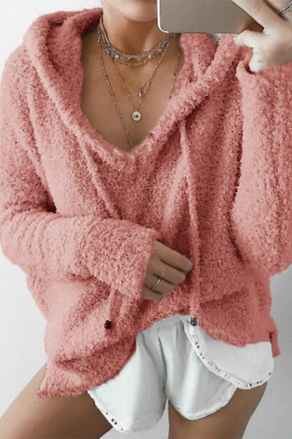 Casual Solid Patchwork Draw String Hooded Collar Sweats(7 Colors)