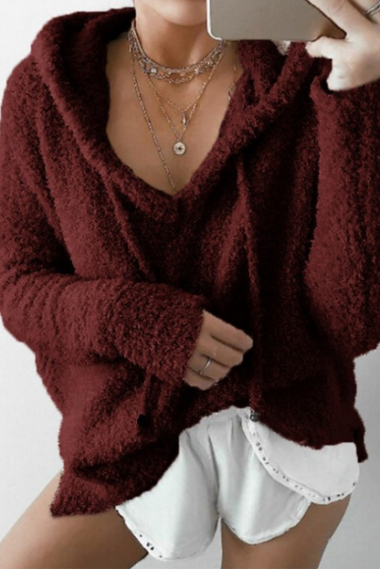 Casual Solid Patchwork Draw String Hooded Collar Sweats(7 Colors)
