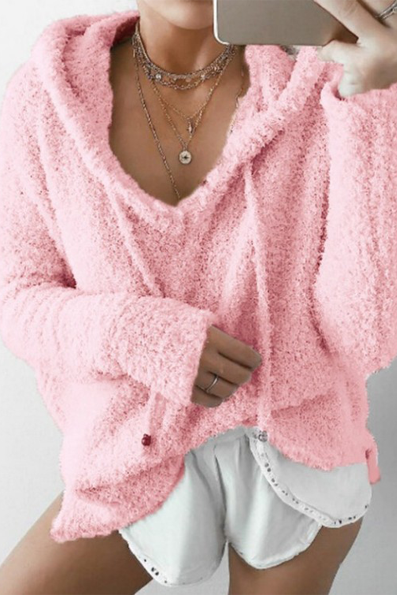 Casual Solid Patchwork Draw String Hooded Collar Sweats(7 Colors)