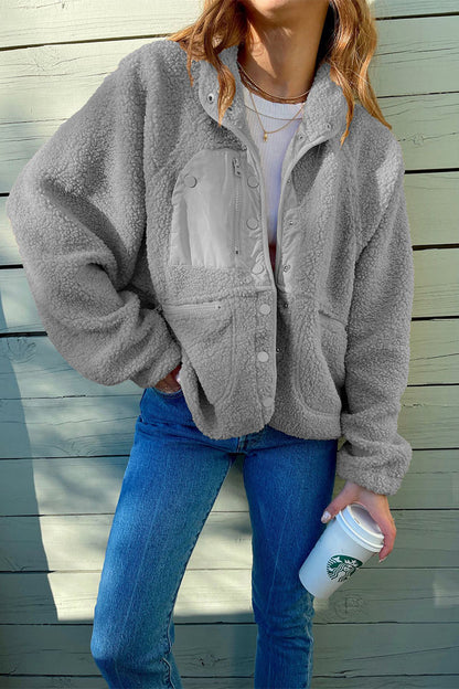 Casual Solid Patchwork Pocket Mandarin Collar Outerwear(2 Colors)