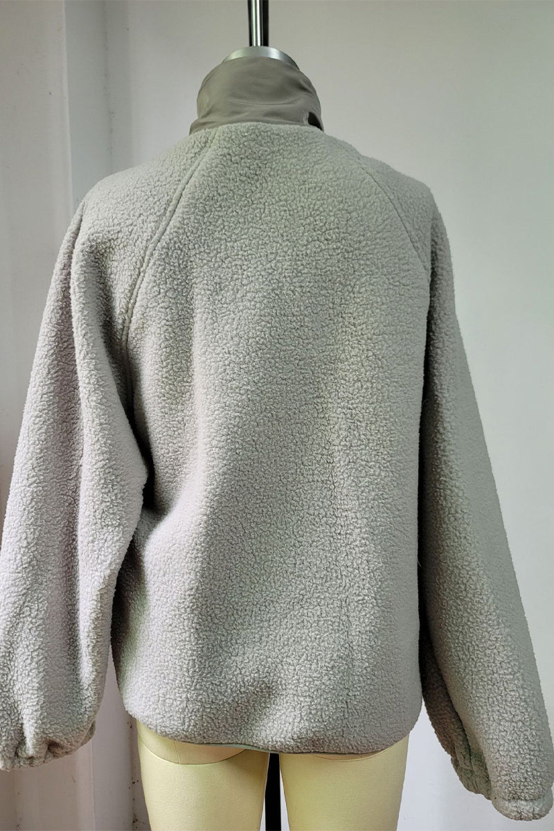 Casual Solid Patchwork Pocket Mandarin Collar Outerwear(2 Colors)