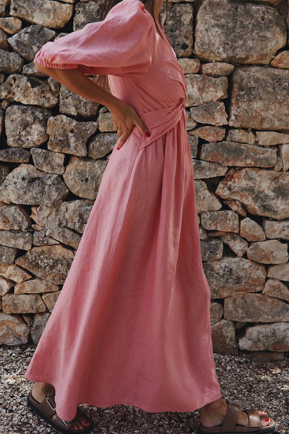 Casual Simplicity Solid V Neck Short Sleeve Dress Dresses(3 Colors)