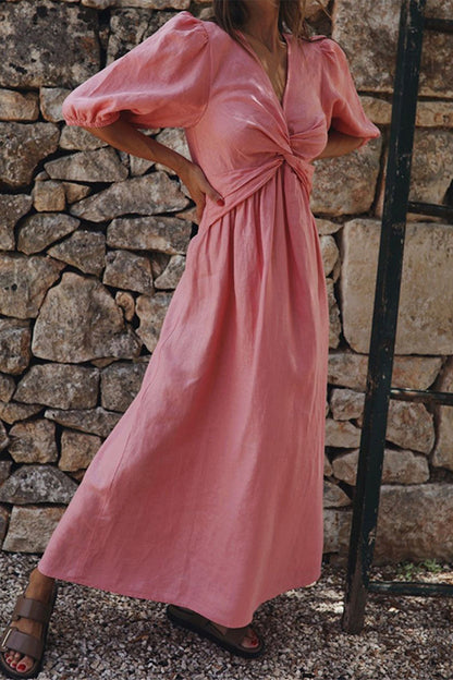 Casual Simplicity Solid V Neck Short Sleeve Dress Dresses(3 Colors)