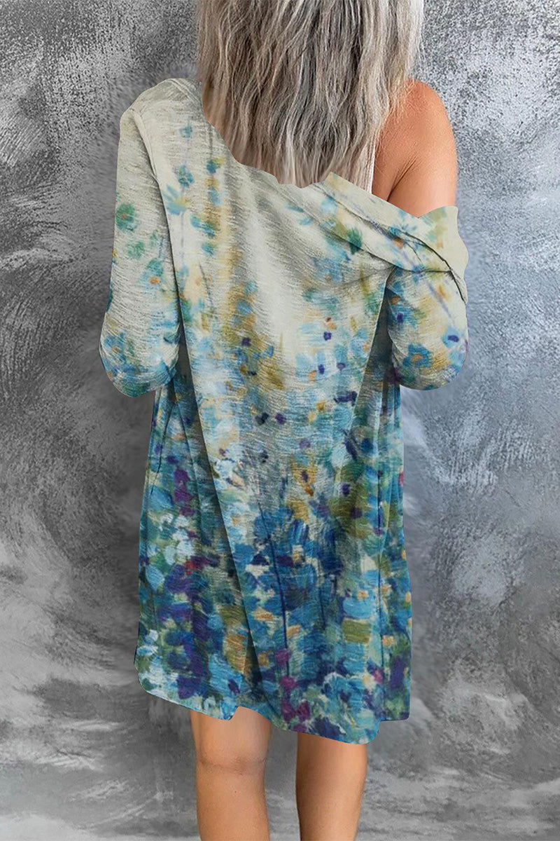 Street Print Patchwork Cardigan Collar Outerwear(8 Colors)